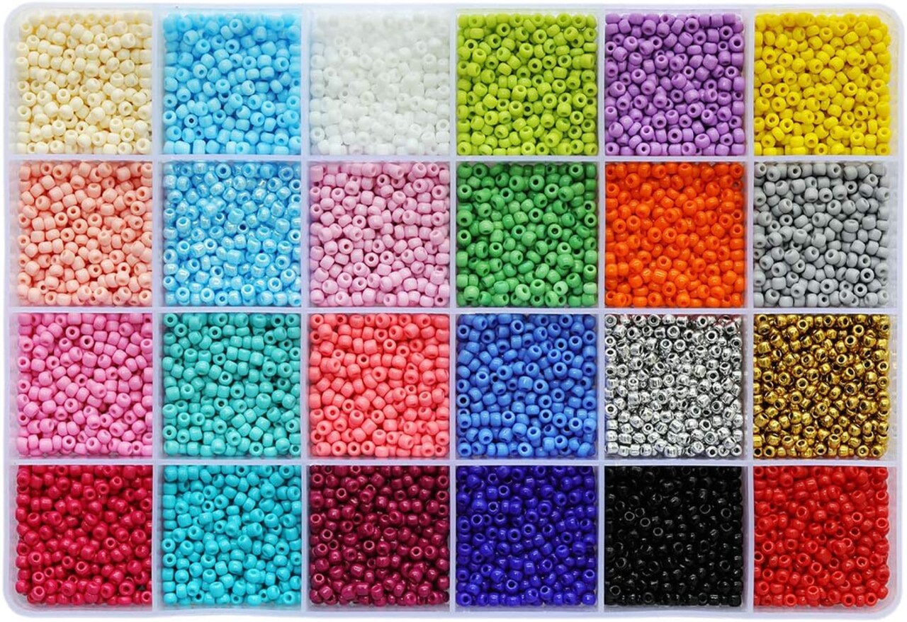 Size 8/0 Crafts Glass Seed Beads 3mm Pony Beads with Organizer Box ,(24 Assorted Multicolor Set, Total About 7440pcs)